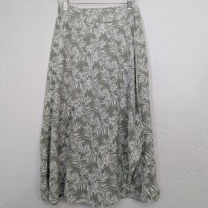 Womens Leaf Print Beach Vacation Resort Summer Flowy Comfy Casual Midi Skirt M